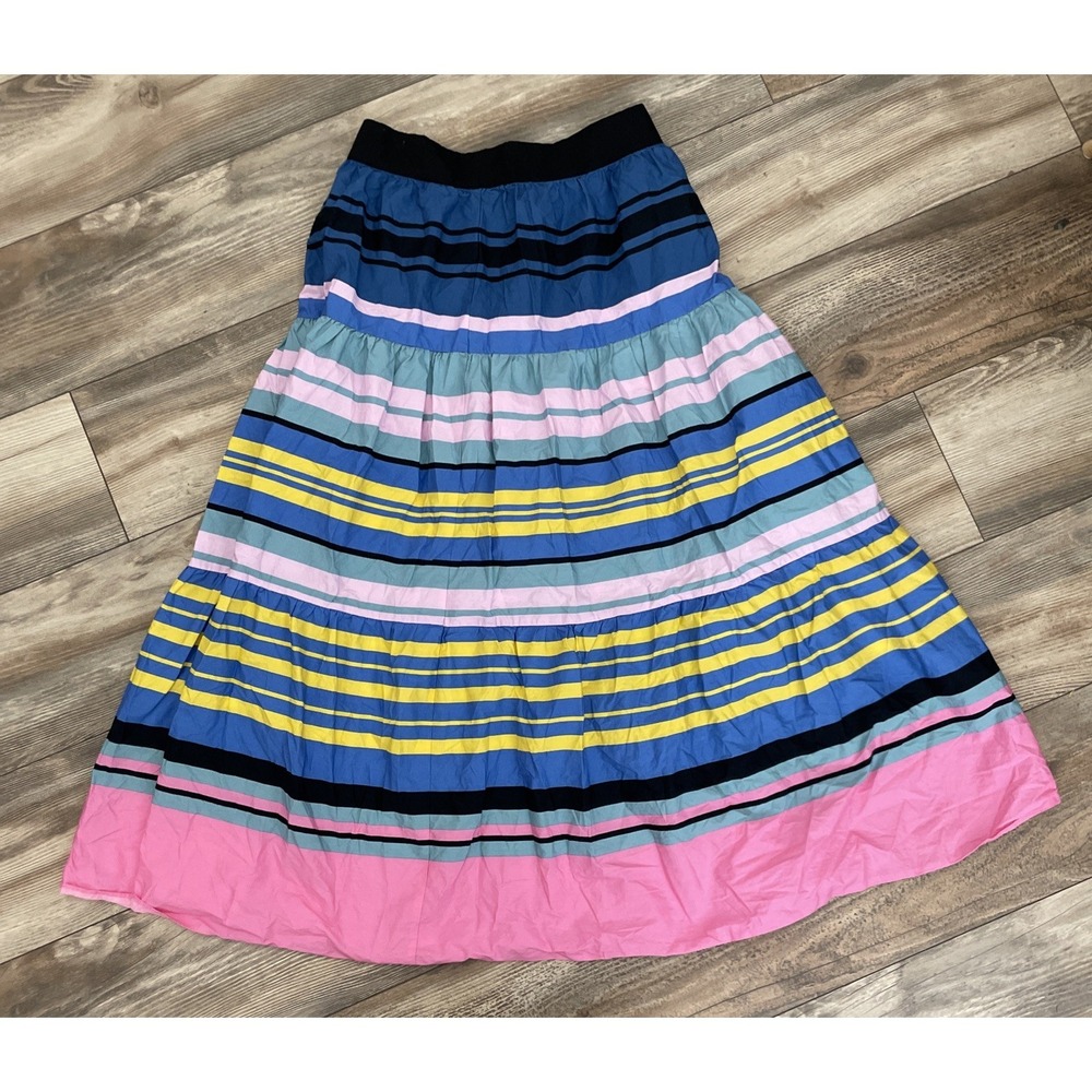 ON 34th Size 8 Striped Maxi Poplin Skirt Bright Colorful Tiered Full Length NWT